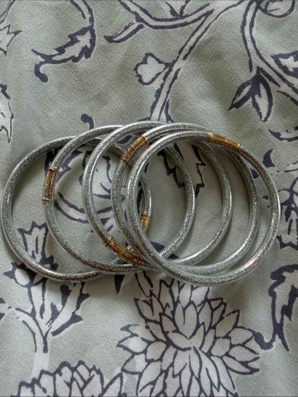 Budhagirl Silver Glitter Bangle Bracelet Set with Gold Accents - Women Jewelry
